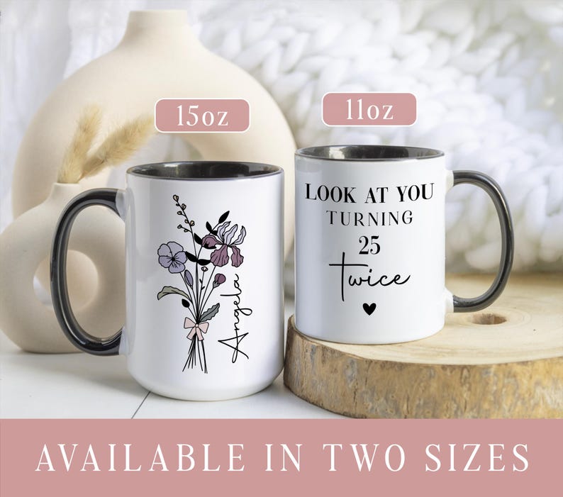 50th Birthday Mug 50 Gifts Personalised Birth Flower Coffee Cup Fifty Gift Women image 5