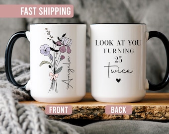 50th Birthday Mug 50 Gifts Personalised Birth Flower Coffee Cup Fifty Gift Women