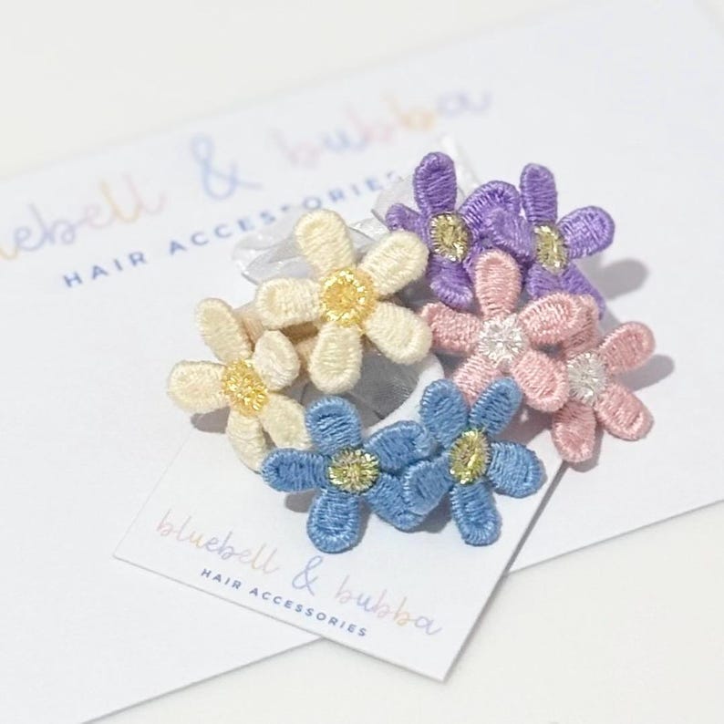 Baby Toddler Set Of Two Mini Flower Hair Bobbles, Soft Small Hairbands, Newborn Baby Shower image 11