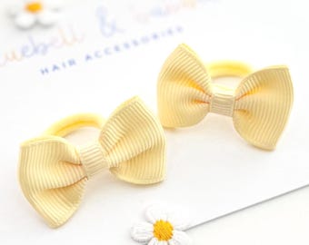 Baby Toddler Set Of Two Yellow Bow Hair Ties, Soft Mini First Hairbands