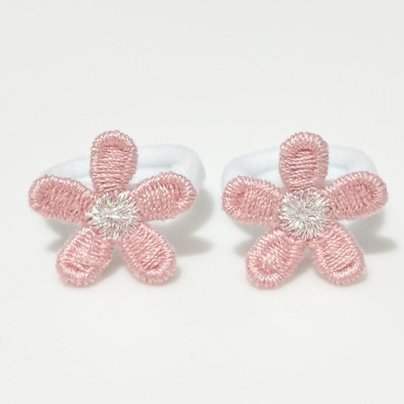Baby Toddler Set Of Two Mini Flower Hair Bobbles, Soft Small Hairbands, Newborn Baby Shower image 4