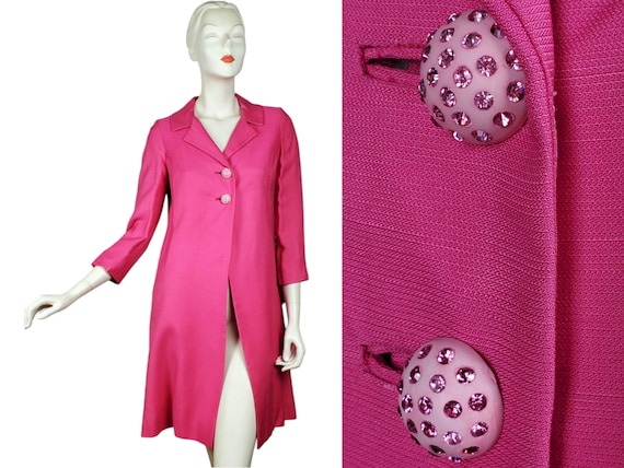 1960s Fab Fuchsia Suit-Styled Statement Coat • Barbie Pink • Rhinestone Buttons • Size M