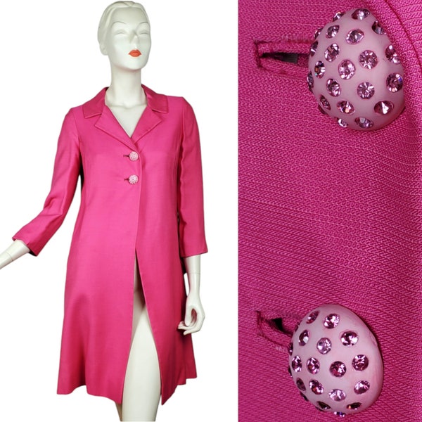 1960s Fab Fuchsia Suit-Styled Statement Coat • Barbie Pink • Rhinestone Buttons • Size M