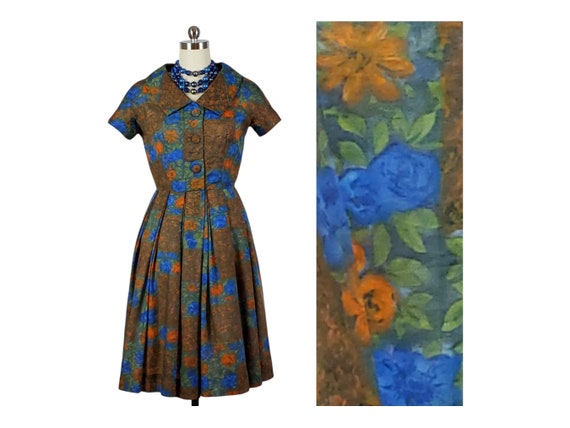 1960s Painterly Print Shirt Dress • Eye-Popping Expressionist Van Gogh-Meets-Monet Motif • HENRY-LEE • Size M • 29" Waist