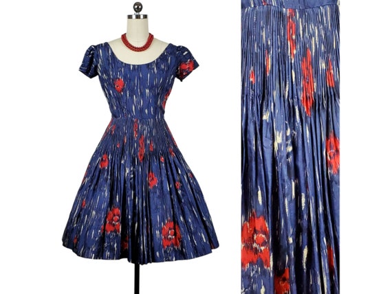 1950s Arsty Abstract Poppies Print Silk Dress • MADELEINE FAUTH, Arkay Inc • Size XS • 24" Waist