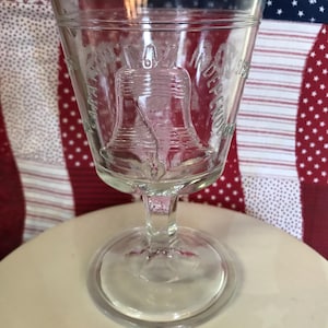 Vintage Bicentennial Liberty Bell Glass Goblet: 1776-1976 Patriotic Stemware