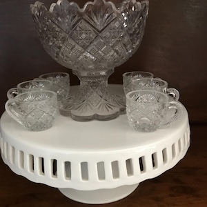 Vintage Child&#39;s Punch Bowl Set Westmoreland Tumbelina Pattern, Mini Punch Bowl w/ 6 cups Set