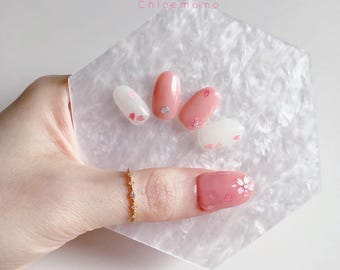 Handgemaakte Sakura Press On Nails, Roze Kersenbloesem Nagels, Bloemen Nail Art Set