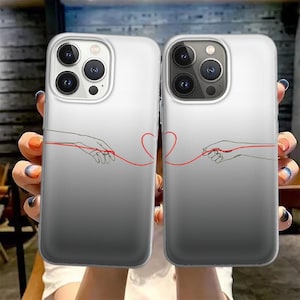 Red String of Fate Paar Handyhülle für iPhone 16 15 14 Samsung S25 Passende Liebe Hände Line Art Cover Soulmate Geschenk Seine und Sie Minimal