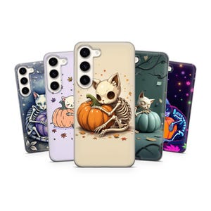 Halloween Skeleton Cat Pumpkin Case - Spooky Black Cat Cover for Your iPhone 16 Pro  Max, 15 , 14, Samsung S25 , S24,  A56,   Pixel 9 Pro, 8