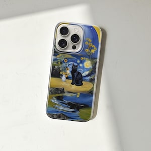 Mystical Black Cat Van Gogh Inspired Phone Cover for iPhone 16 Pro Max, 15 Plus, 14, 13, 12, 11, XS & Samsung S25, S24, A56, A55, Pixel 9, 8