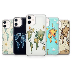 World Map Phone Case Travel Print Cover For iPhone 16 Pro, 14, 15, 13, 12, 11, XR, 8, Samsung S24, S23 , A55, A54,  Pixel 8 Pro, Huawei P30