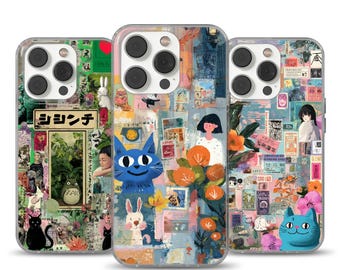 Japanese Green Aesthetic Phone Case - Anime Moodboard MagSafe cover fits iPhone 16, 14, 13, 12, Samsung S25, iPhone 14 Pro Mag Safe