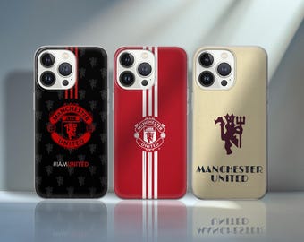 Funda para teléfono + protector de pantalla del Manchester United, funda de fútbol para iPhone y Samsung, regalo para fanáticos de los deportes, logotipo del equipo.