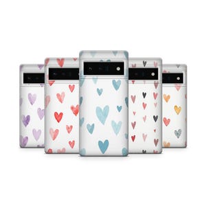 Hand-painted Watercolor Hearts Phone Case for iPhone 16 Pro Max, 15 Plus,14 , 13, Samsung S25, S24, S23 Ultra, A56, A15,A55,  Pixel 9 Pro, 8