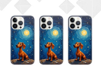Dachshund Phone Case Starry night Cover for iPhone 17 Pro Max, 16e, 15, 14, 12, Samsung S25 Ultra, S24 FE, A56, Pixel 10 XL, 9a, 8