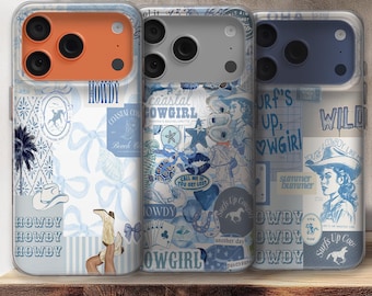 Funda para teléfono con vaquera costera, funda de verano, ¡Viva la vaquera!, funda azul, funda playera, estilo bohemio occidental, funda bonita para celular.