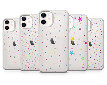 Star Confetti clear Phone Case for iPhone 17, 16, 15, 14, 13 Pro Max, 12 Mini, 7, 8, Galaxy S25 Ultra Clear Cover with Minimal Cute Design