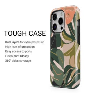 Trendy Jungle Leaves Phone Case TOUGH Cover for iPhone 16e, 15,  14, 13,12, Google Pixel 9Pro XL, 8A, 7A, 6A,Samsung S25,S24 FE, S23,A22,A55
