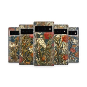 Dark William Morris Style Wildflower Cover for iPhone 16e, 15, 14, 13, 12, 11, Google Pixel 9 Pro, 8, 7A, Samsung S25 edge, S24 FE, A71, A36