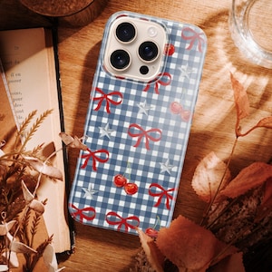 Cherries and Bows Case - Stylish Protection for Your iPhone 16 Pro Max,15 Plus, 14, 13, 12, X, Samsung S25,S24 Ultra, A15,A55,Pixel 9  Pro,8