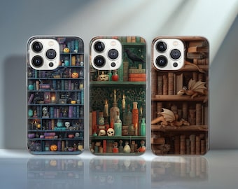 Bookshelf Phone Case, Bookish  Vintage Design, Dark Academia, Library, Gothic, Fall, iPhone & Samsung, Unique Literary Gift