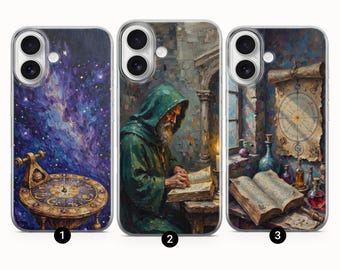 medieval magic Phone case - mystical monk Cover for iPhone 17 Pro  Max, 16e, 15, 14, 12 Samsung S25 Ultra,  S24 FE, A56,  Pixel 10 XL, 9a, 8