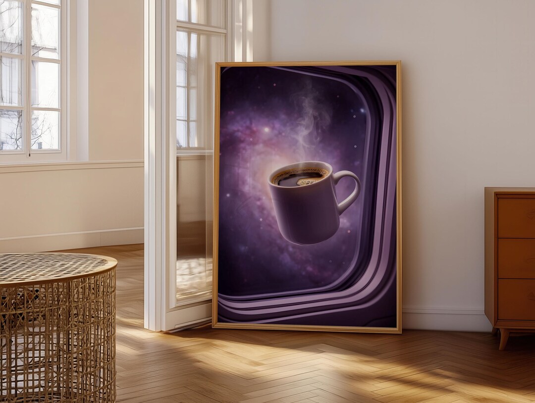 Floating Coffee Cup in Space Poster | Surreal Galaxy Art | Modern Wall ...