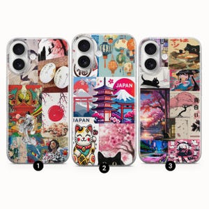 Funda de teléfono estética japonesa con collage de estado de ánimo, compatible con iPhone 16 Pro Max 15 14 13 12 11 XS Plus Samsung S25 S24 A55 A54 Pixel 9 Pro