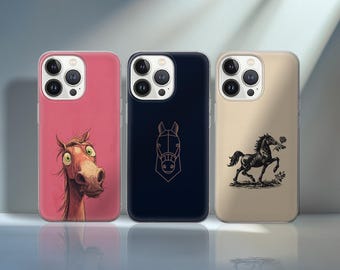 Horse Phone Cover, funny simple design for iPhone Samsung Pixel, equestrian gift, minimalist horse illustration, animal lover accessory