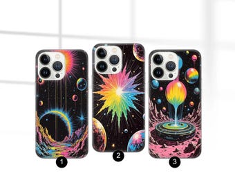 Rainbow Stars Phone Case, Psychedelic Galaxy Design for iPhone 14, 16, 17, Pixel 9, Samsung S24, A36, S25,  TPU Cover, Trippy Cosmic Style