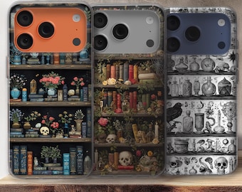 Gothic Bookshelf Phone Case, Bookish  Vintage Design, Dark Academia, Library,  iPhone  Samsung, Pixel Unique Literary Gift