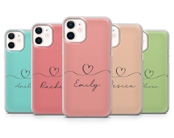 Personalized Pastel iPhone Case, Custom Name Heart Initial Silicone Cover for iPhone, Samsung, Pixel, Minimalist Gift