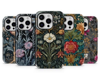 WilliamMorrisStyle Phone Case DarkBotanicals TOUGH Cover for iPhone 16e, 15, 14, 13, 12, Google Pixel 9Pro XL, 8A, 7A,6A, Samsung S25,S24 FE