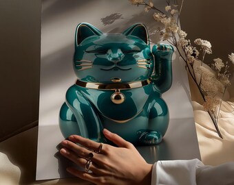 Maneki Neko , Chat Porte-Bonheur, Chat Chinois Vif et Charmant, Décorations de Statue de Chat de Fortune Solaire pour Boutiques, Restaurants, Salon