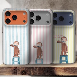 Roligt apa- och ränderfodral + skärmskydd, söt djurdesign, tecknad apa-tryck för iPhone och Samsung, Pixel-present till barn