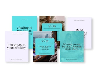 100 Editable Mental Health Quote Templates | Canva Instagram Posts | Self-Care & Wellness Bundle, Digital Download