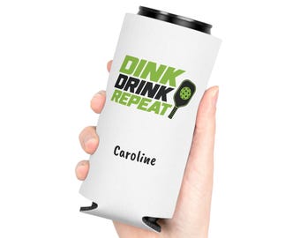 Dink Drink Repeat Can Cooler | Pickleball Paddle Graphic, Personalized Option