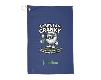 Serviette de golf humoristique avec une balle de golf grincheuse | Citation de golf originale