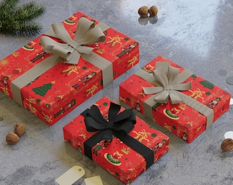 Nutcracker and Ornaments Christmas Wrapping Paper Roll | Christmas Gift Wrap