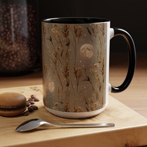 Celestial Floral Coffee Mug - Cosmic Design for Coffee Lovers, Gift for Her, Moon Decor, Morning Routine, Nature Inspired, Harvest Moon