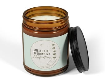 Bougie parfumée « Senteur d'éviter mes notifications » | Pot en cire de soja ambrée