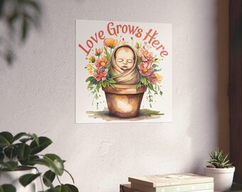 Lámina floral "El amor crece aquí": arte mural inspirador