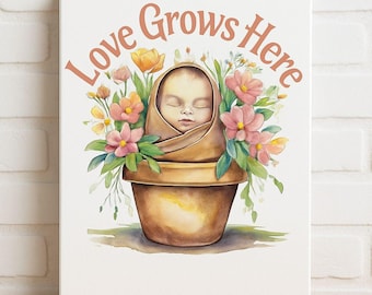 El amor crece aquí: Arte floral para bebés: Decoración para la UCIN y la guardería (PNG)