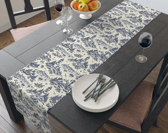 Chemin de table à motif toile bleu côtier pour Noël | Décoration de salle à manger style cottage/ferme