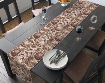 vintage Toile Paysage Table Runner | Décor de salle à manger Toile de Jouy en coton et poly