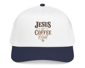 Jesus & Coffee First Mid Profile Baseball Cap | Christian Script Logo