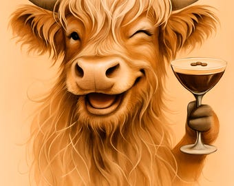 Impresión artística del cóctel Espresso Martini de Highland Cow (descarga digital)
