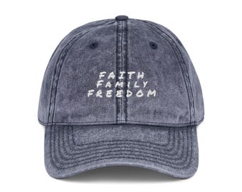 Casquette brodée vintage : Foi, Famille, Liberté, Chapeau en sergé de coton