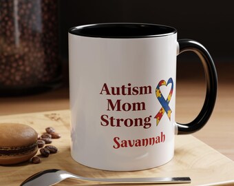Mug « Maman forte d'un enfant autiste » | Mug à café décoratif avec ruban puzzle